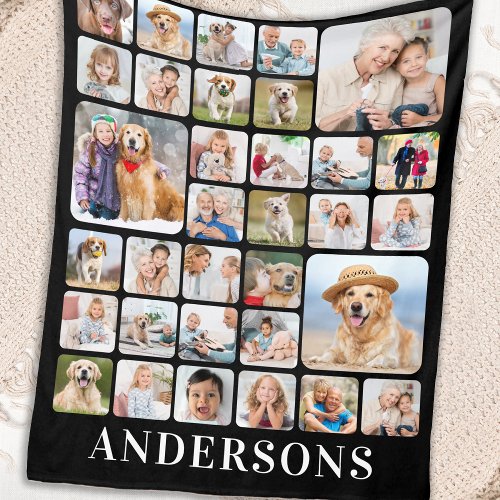 Personalized Photo Collage 33 Picture Black Fleece Blanket