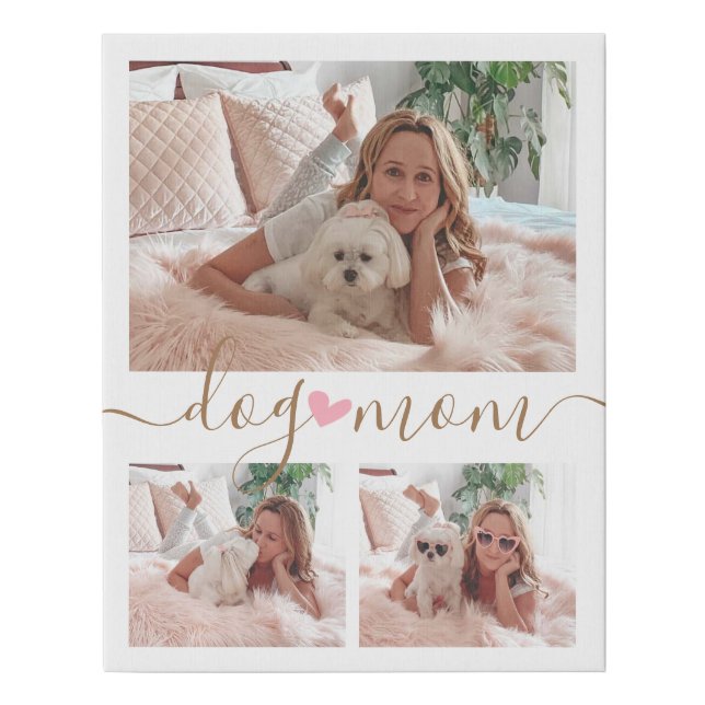 Personalized Photo Collage and Text Dog Mom Faux Canvas Print (Front)