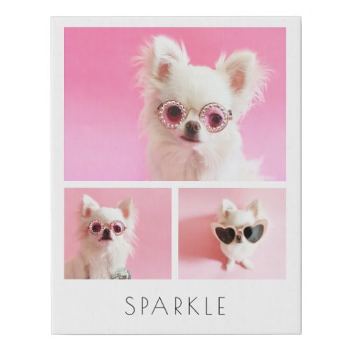 Personalized Photo Collage and Text Sparkle  Faux Canvas Print
