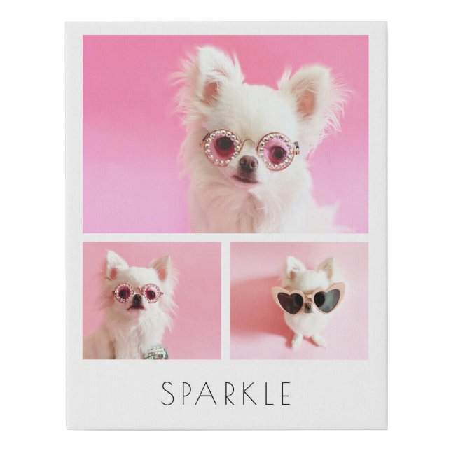 Personalized Photo Collage and Text Sparkle  Faux Canvas Print (Front)