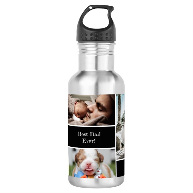 Personalized Photo Collage Best Dad Ever Stainless Steel Water Bottle (Front)