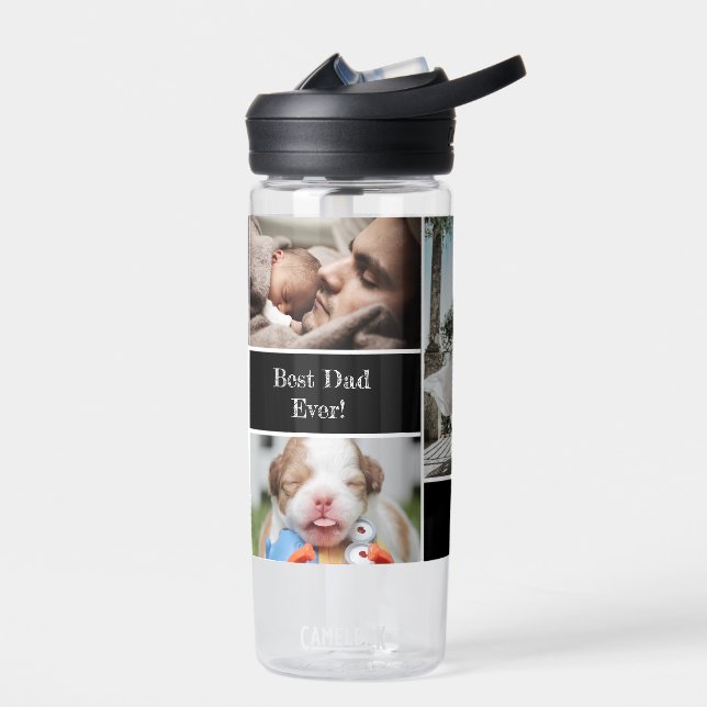 Personalized Photo Collage Best Dad Ever Water Bottle (Left)