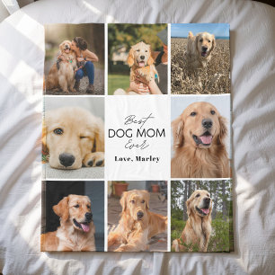 Personalized Photo Collage Best Dog Mom Ever Gift Fleece Blanket