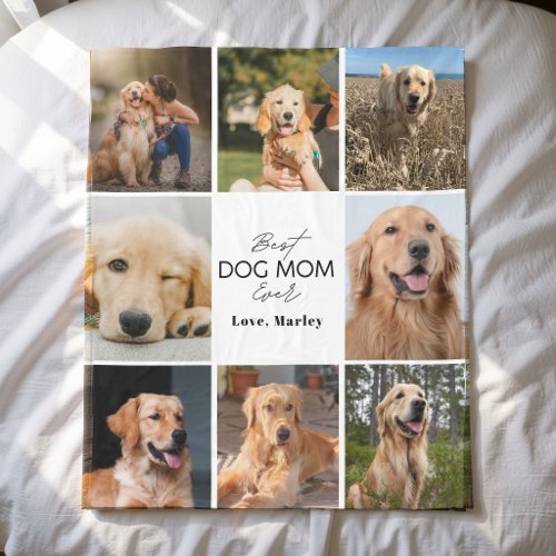 Personalized Photo Collage Best Dog Mom Ever Gift  Fleece Blanket