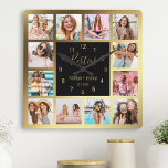 Personalized Photo Collage Besties Gold Black Square Wall Clock<br><div class="desc">Make this trendy elegant black and gold photo collage wall clock unique with 12 of your favorite photos with your best friend(s). The design also features modern handwritten "Besties" script,  your names and the date you met.</div>