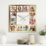 Personalized Photo Collage Besties Gold White Square Wall Clock<br><div class="desc">Make this trendy elegant white and gold photo collage wall clock unique with 12 of your favorite photos with your best friend(s). The design also features modern handwritten "Besties" script,  your names and the date you met.</div>