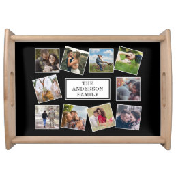 Personalized Photo Collage Black and White Serving Tray
