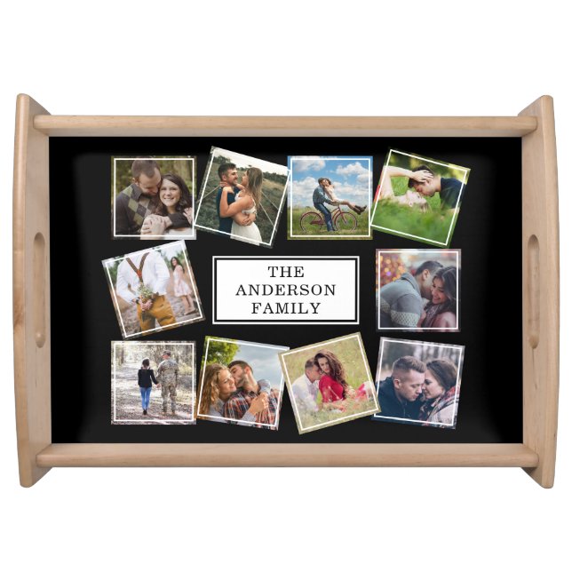 Personalized Photo Collage Black and White Serving Tray (Front)