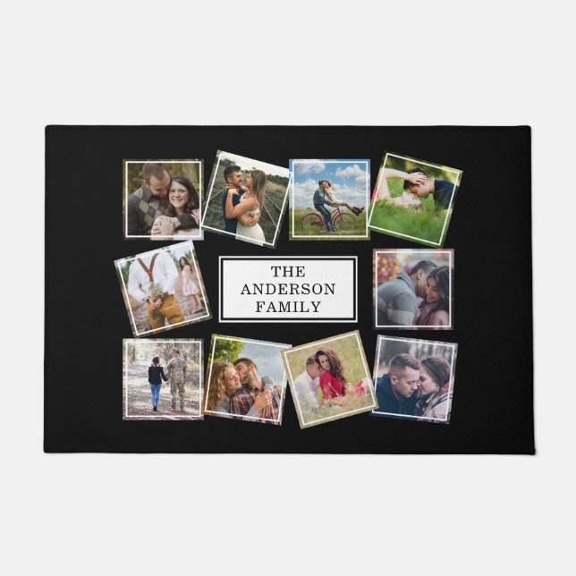 Personalized Photo Collage Black Doormat (Front)