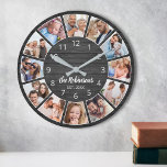 Personalized Photo Collage Black Wood Family Large Clock<br><div class="desc">Easily create your own personalized black wooden planks elegant style wall clock with your custom photos,  family name and established year. For best results,  crop the images to square - with the focus point in the center - before uploading.</div>