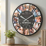 Personalized Photo Collage Black Wood Family Round Clock<br><div class="desc">Easily create your own personalized black wooden planks elegant style wall clock with your custom photos,  family name and established year. For best results,  crop the images to square - with the focus point in the center - before uploading.</div>