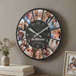 Personalized Photo Collage Black Wood Family Round Clock<br><div class="desc">Easily create your own personalized black wooden planks elegant style wall clock with your custom photos,  family name and established year. For best results,  crop the images to square - with the focus point in the center - before uploading.</div>