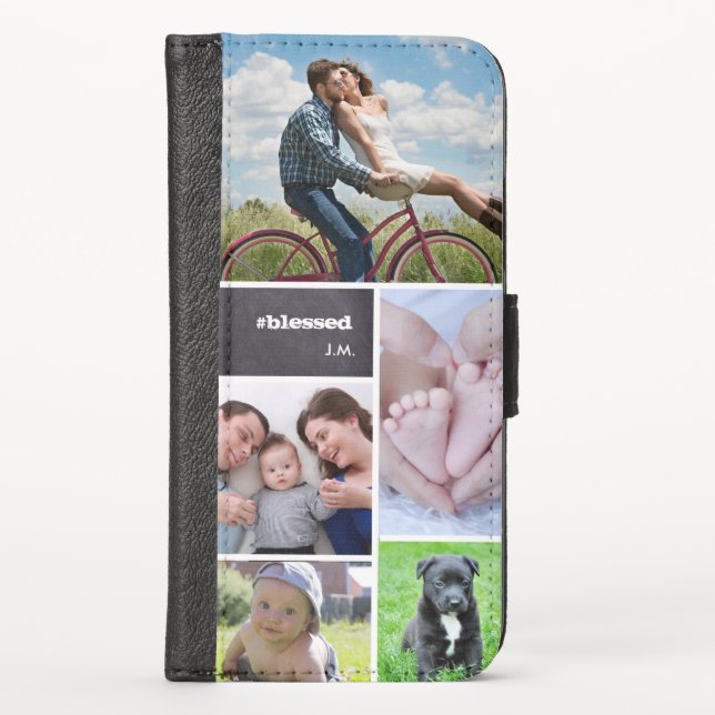 Personalized Photo Collage #blessed chalkboard iPhone Wallet Case (Front)