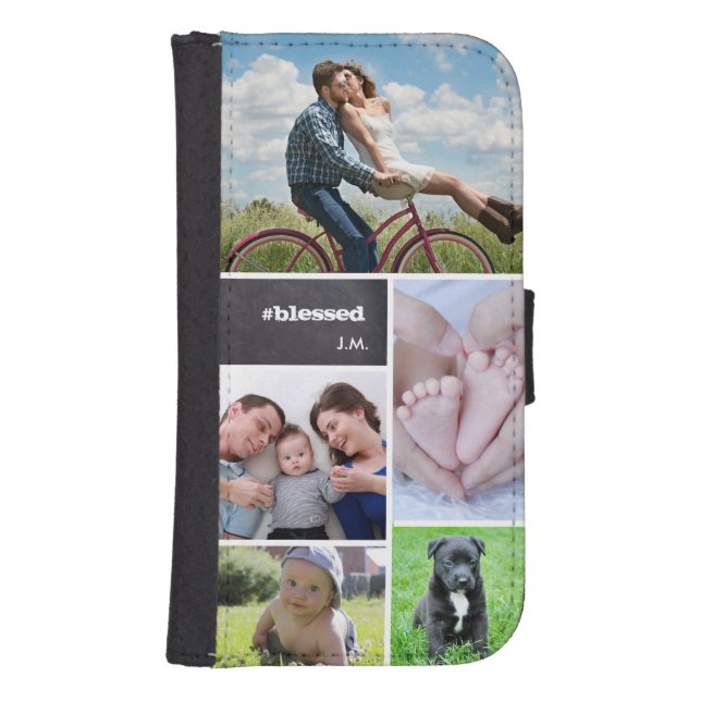 Personalized Photo Collage #blessed chalkboard Samsung Galaxy Wallet Case (Front)