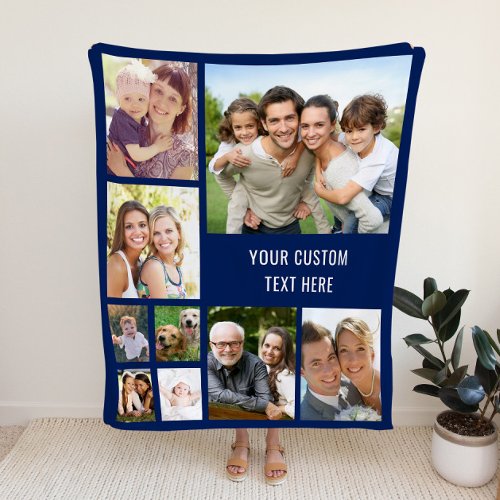 Personalized Photo Collage Blue Fleece Blanket