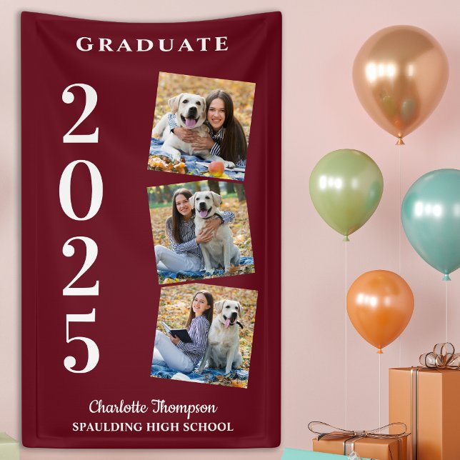 Personalized Photo Collage Burgundy Graduation Banner (Creator Uploaded)