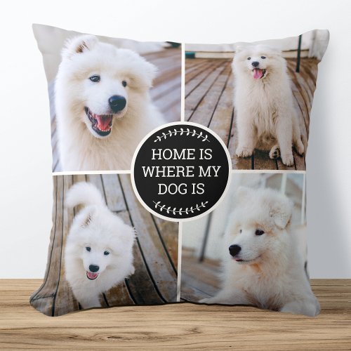 Personalized Photo Collage Custom Color Dog Black Throw Pillow