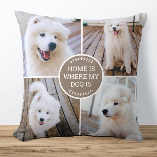 Personalized Photo Collage Custom Color Dog Brown Throw Pillow