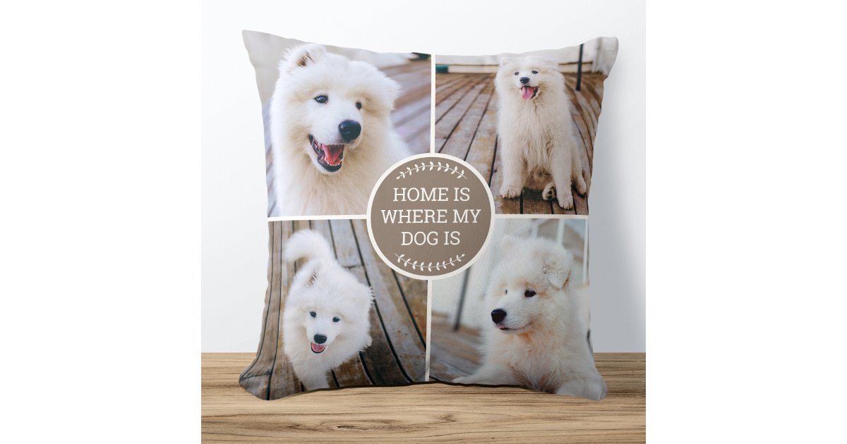 Personalized Photo Collage Custom Color Dog Brown Throw Pillow | Zazzle