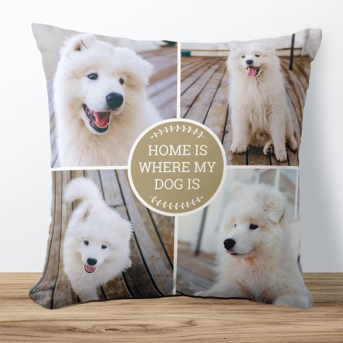 Personalized Photo Collage Custom Color Dog Gold Throw Pillow