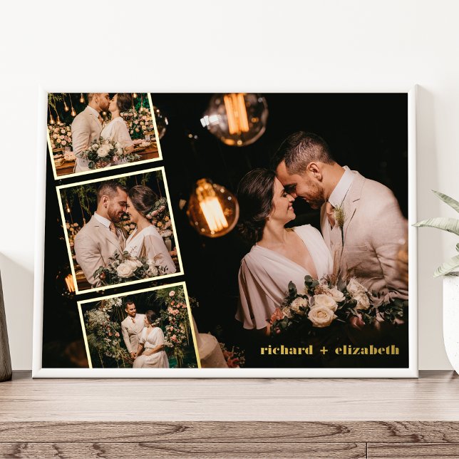 Personalized Photo Collage Custom Names Chic Gold Foil Prints (Creator Uploaded)