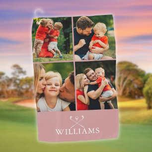 Personalized Photo Collage Dusty Rose Pink Golf Towel
