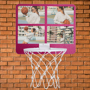 Personalized Photo Collage Elegant Pink Leather  Mini Basketball Hoop
