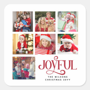 Personalized Photo Collage Family Name Christmas Square Sticker