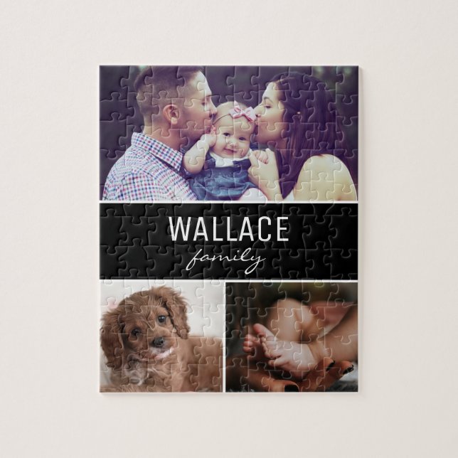 Personalized Photo Collage Family Name Custom Jigsaw Puzzle (Vertical)