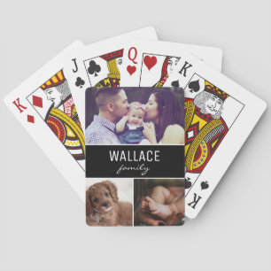 Personalized Photo Collage Family Name Custom Poker Cards