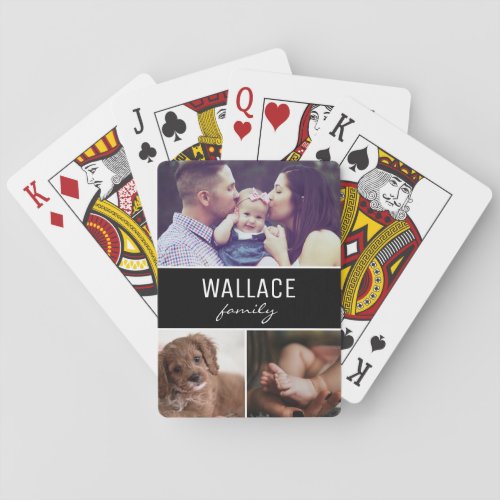 Personalized Photo Collage Family Name Custom Poker Cards