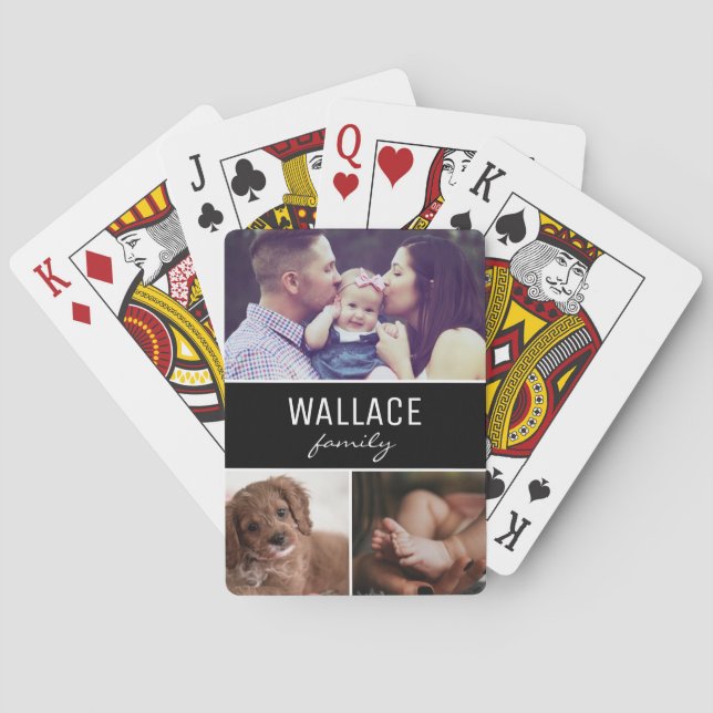 Personalized Photo Collage Family Name Custom Poker Cards (Back)