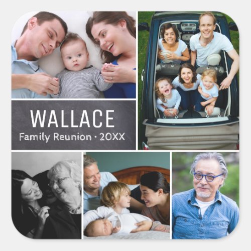 Personalized photo collage family reunion square sticker