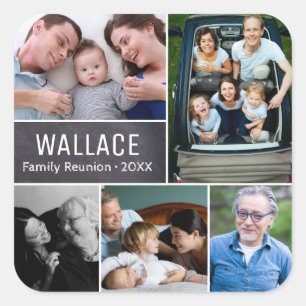 Personalized, photo collage, family reunion square sticker