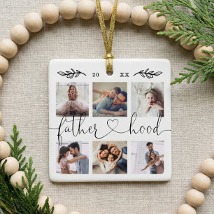 Personalized Photo Collage Fatherhood Keepsake Ceramic Ornament