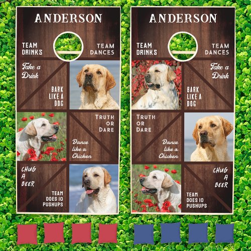 Personalized Photo Collage Funny Pet Dog Drinking  Cornhole Set