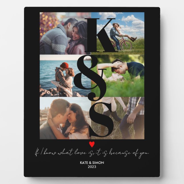 Personalized Photo Collage Gift Couples Initial Plaque (Front)