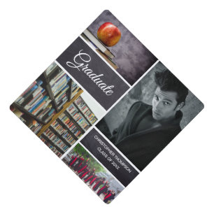 Personalized, Photo Collage, Graduate - Chalkboard Graduation Cap Topper