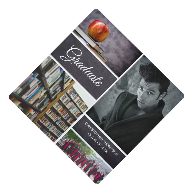 Personalized, Photo Collage, Graduate - Chalkboard Graduation Cap Topper (Front)