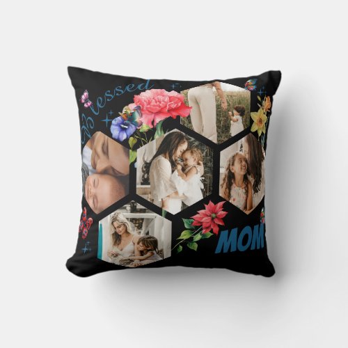Personalized Photo Collage Grandma garden Throw Pillow