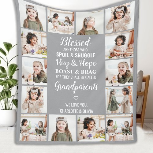 Personalized Photo Collage Grandparents  Fleece Blanket