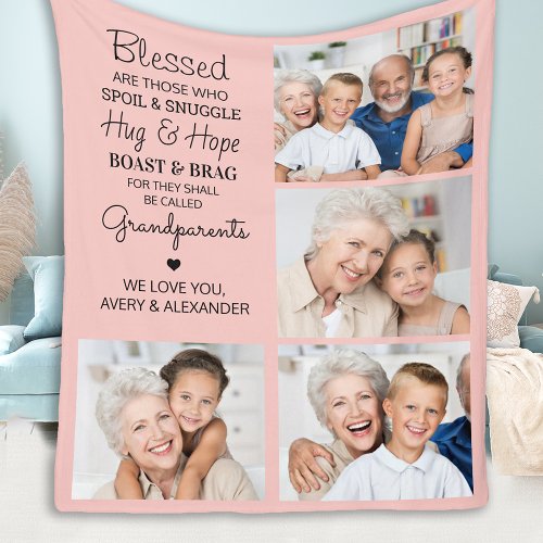 Personalized Photo Collage Grandparents Fleece Blanket