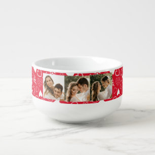 Personalized photo collage heart pattern red soup mug