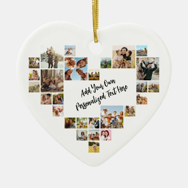 Personalized Photo Collage Heart Shaped Picture Ceramic Ornament (Front)