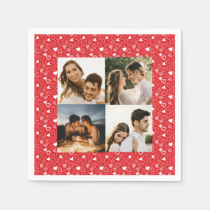 Personalized photo collage hearts pattern red napkins