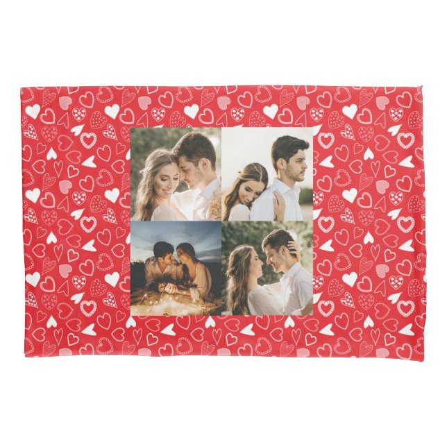 Personalized photo collage Hearts pattern red  Pillow Case (Front)