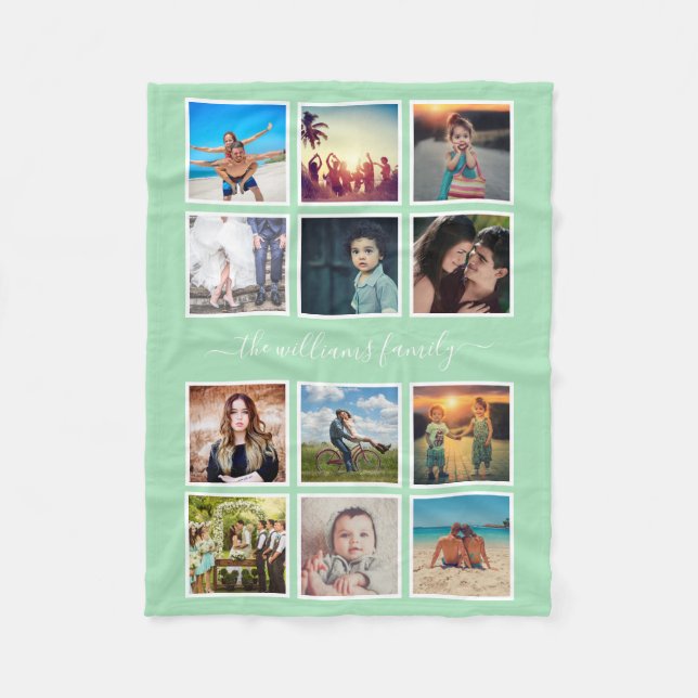 Personalized Photo Collage Keepsake Sea Glass Fleece Blanket (Front)