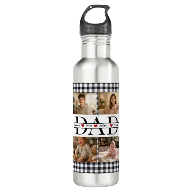 Personalized Photo Collage & Kids' Names "DAD" Stainless Steel Water Bottle (Front)