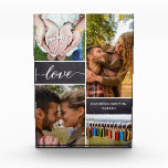 Personalized Photo collage Love Script Anniversary Block<br><div class="desc">Customize this photo block with up to four of your favorite photos as a couple together. Give it as a gift for your anniversary, valentine's day, her birthday, for Christmas. Personalize the date and name fields. The chalkboard background blocks adds a rustic feel and the love script with it's modern...</div>