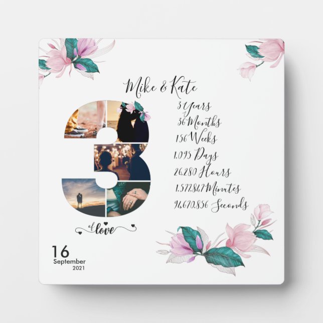 Personalized Photo collage Love Script Couple  Plaque (Front)